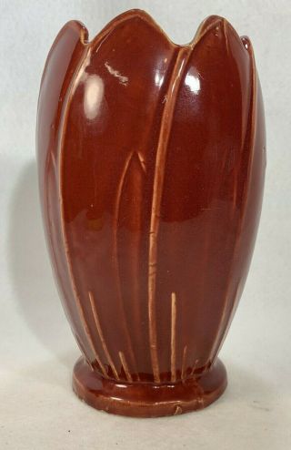 Vintage Mccoy Pottery Tulip Vase Red Burgundy Maroon Glaze Circa 1938