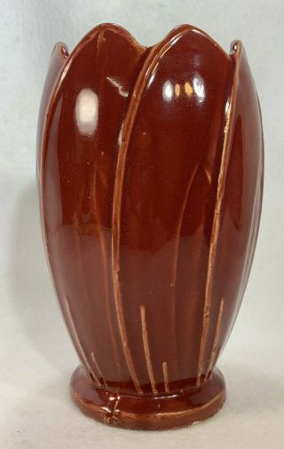 Vintage McCoy Pottery Tulip Vase Red Burgundy Maroon Glaze Circa 1938 2