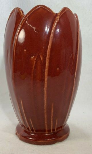 Vintage McCoy Pottery Tulip Vase Red Burgundy Maroon Glaze Circa 1938 3