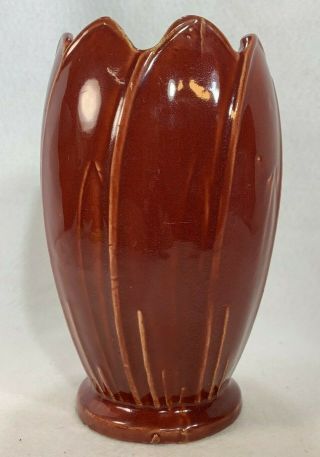 Vintage McCoy Pottery Tulip Vase Red Burgundy Maroon Glaze Circa 1938 4