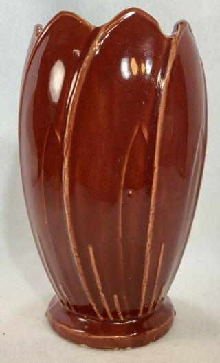 Vintage McCoy Pottery Tulip Vase Red Burgundy Maroon Glaze Circa 1938 5