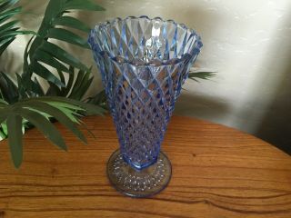 Vintage Blue Diamond Cut Glass Vase