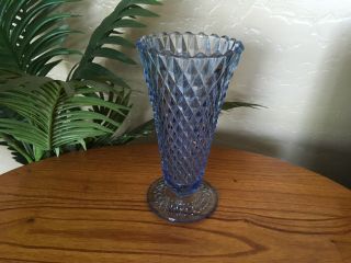 Vintage Blue Diamond Cut Glass Vase 2