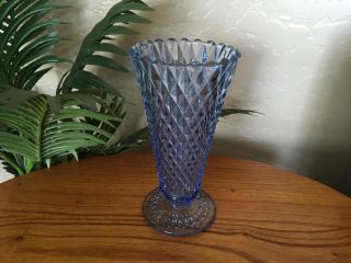 Vintage Blue Diamond Cut Glass Vase 3
