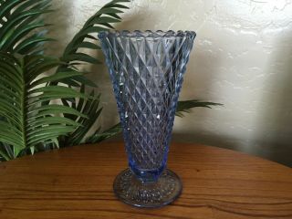 Vintage Blue Diamond Cut Glass Vase 4