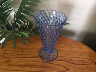 Vintage Blue Diamond Cut Glass Vase 5