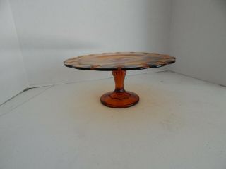 Vintage Amber Indiana Glass Pedestal Cake Plate 11 "