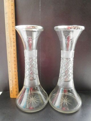 Pair 1925? Silver Rimed Cut Glass Vases W.  Sumner Or W.  Smiley Hall Marked