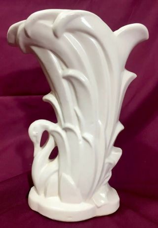 Vintage Mccoy Pottery Swan Vase White 1940s