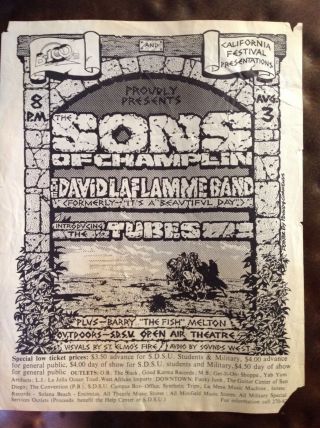Sons Of Champlin 1975 Concert Flyer Handbill 8 1/2”x11” The Tubes David Laflamme