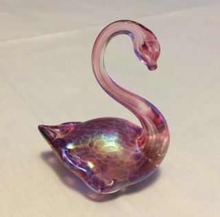 Heron Handmade In Lake District Glass Pink Iridescent Swan Figurine Paperweight