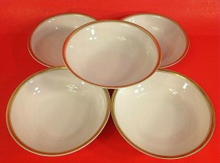 Silesia Ohme Double Gold Rim Cereal Bowls.  Set Of 5.  6 Inch Antique 1900 - 1920