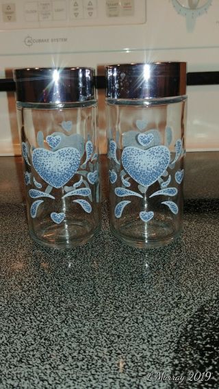 Corelle/ Jay Imports Blue Hearts Salt And Pepper Shakers