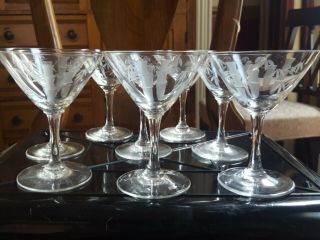8 Authentic Noritake Sasaki Crystal Etched Bamboo Martini Glasses.