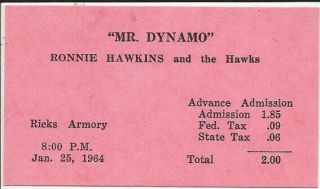 Ronnie Hawkins And The Hawks Little Rock Arkansas Concert Ticket 1964