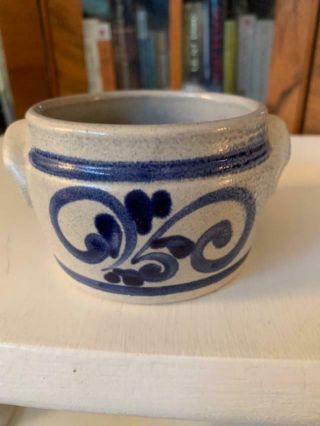 Small Cobalt Blue Decorated Salt Glaze Stoneware Butter Crock - - W.  Germany
