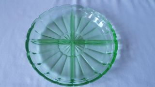Vintage Green Depression Glass 4 - Part Divided Serving Condiment Relish Dish