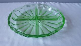 Vintage Green Depression Glass 4 - part Divided Serving Condiment Relish Dish 2