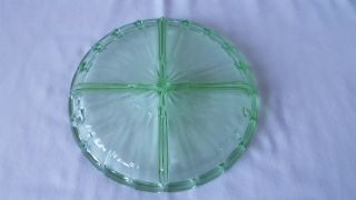 Vintage Green Depression Glass 4 - part Divided Serving Condiment Relish Dish 3
