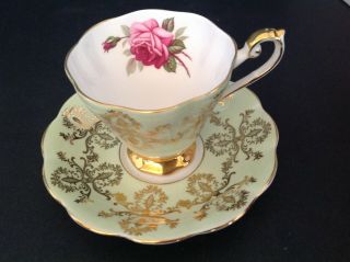 Royal Standard Bone China England Cup & Saucer Pink Rose Gold Lace Lime Green