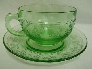 Two Vintage Emerald Green Teacup & Saucer Set 