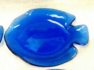 4 Arcoroc Poisson Cobalt Blue Fish Shaped Plate 6 1/2 
