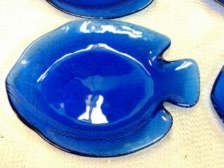 4 Arcoroc Poisson Cobalt Blue Fish Shaped Plate 6 1/2 