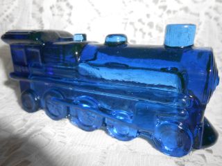Blue Vaseline Glass Train Steam Engine Uranium Canary Railroad Car Cobalt Rr Art