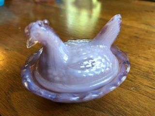 Mini Glass Hen On Nest Dish 2 - 1/2 " Boyd 6th Opalescent Purple Lavender