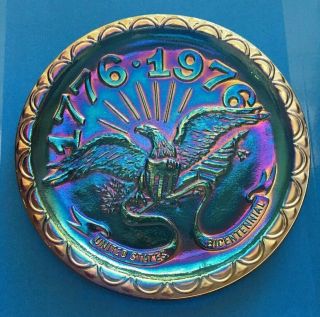 Indiana - Blue Carnival Glass Plate - United States Bicentennial 1776 - 1976 Eagle