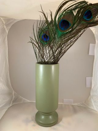 Vintage Mid Century Cylinder Pedestal Vase Mccoy Floraline Usa 412 Olive Green