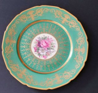Unusual Rosenthal Ivory Bavaria Green W/roses Gold Accents 10 1/2 " Plate Nr