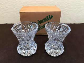 Princess House Vintage Lead Crystal Toothpick Holder / Bud Vase Set Of 2