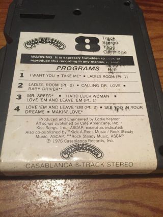 Kiss / Rock And Roll Over 1976 Casablanca Records 8 Track Tape 4