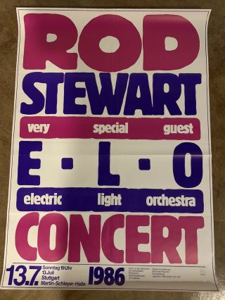 Vintage Rod Stewart And Elo Concert Poster Stuttgart,  Germany