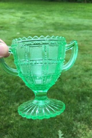 Imperial Glass Beaded Block Green Footed Sugar Bowl Depression Uranium Glass