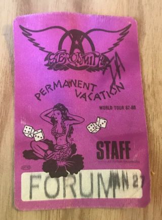 Aerosmith Vintage 80s 1988 Permanent Vacation Tour Backstage Sticky Crew Aa Pass