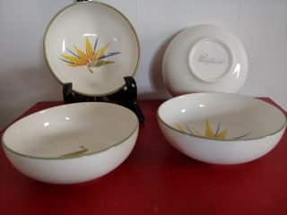 Set Of 4 6 " Diameter Winfield Ware Usa Bird Of Paradise Cereal Bowls Ca Pottery
