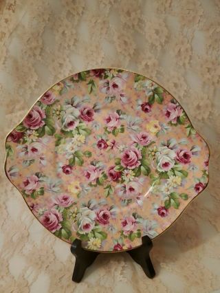 Marlborough Bone China England Handled Cake Plate Platter Floral Flowers Chintz