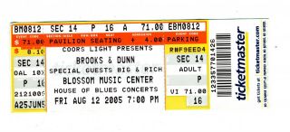 Brooks & Dunn With Big & Rich 2005 Blossom Cleveland Concert Ticket