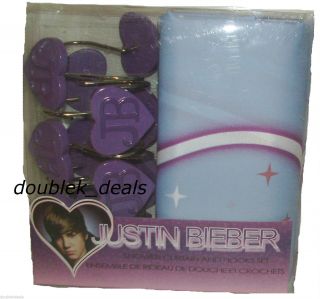 Justin Bieber Fabric Printed Shower Curtain With Matching Hooks - Licenced