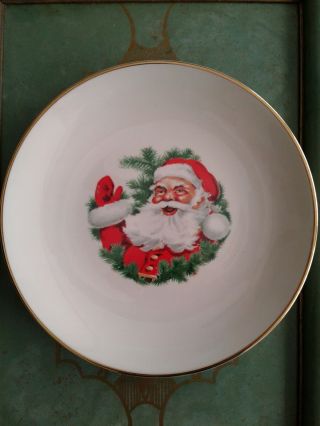 Vintage Fine China Usa Mid Century Christmas Santa Round Plate 10.  5 "