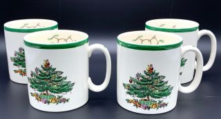Spode Porcelain Christmas Tree Mugs,  Set Of 4,  Vintage,  8 Oz,  Made In England