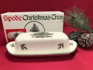 Classic Spode Christmas Tree Butter Dish & Cover,  Made In England