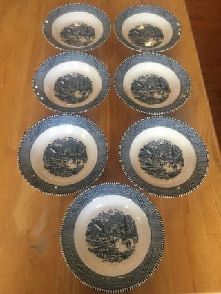 Vintage Royal - Currier And Ives 8 1/2 " Soup Bowl,  “early Winter” Set Of 7