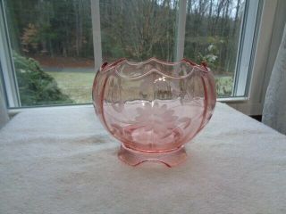 Vintage Pink Depression Glass 4 - Footed Etched Flowers Bowl,  Candy - Nut Dish