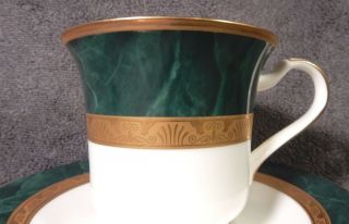 NORITAKE BONE CHINA FITZGERALD Cup & Saucer - White & Green with Gold Trim 4712 2
