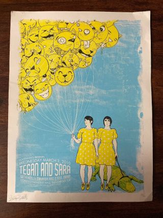 Tegan And Sara Silkscreen Print Tour Poster 50/60 Copley Hall San Diego 2010