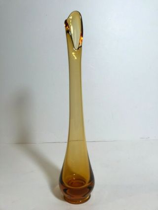 Vintage Mid Century 11.  5 " Amber Gold Swung Stretch Art Glass Vase Viking?