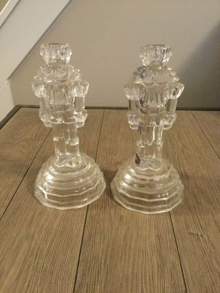 Two Nutcracker 24 Lead Crystal Candle Holders